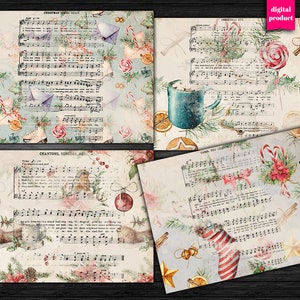 DIGITAL Christmas Music Sheets - Vintage Weihnachtslieder Digitale Papiere Download - VBM2835