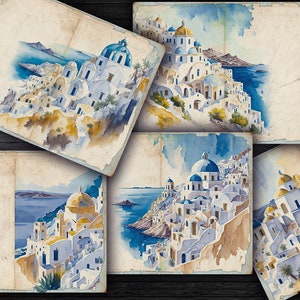 Digital Travel Junk Journal Kit, Santorini, Grecia, Vacanze, Diario di viaggio estivo, download di carta da viaggio digitale - VBM2974