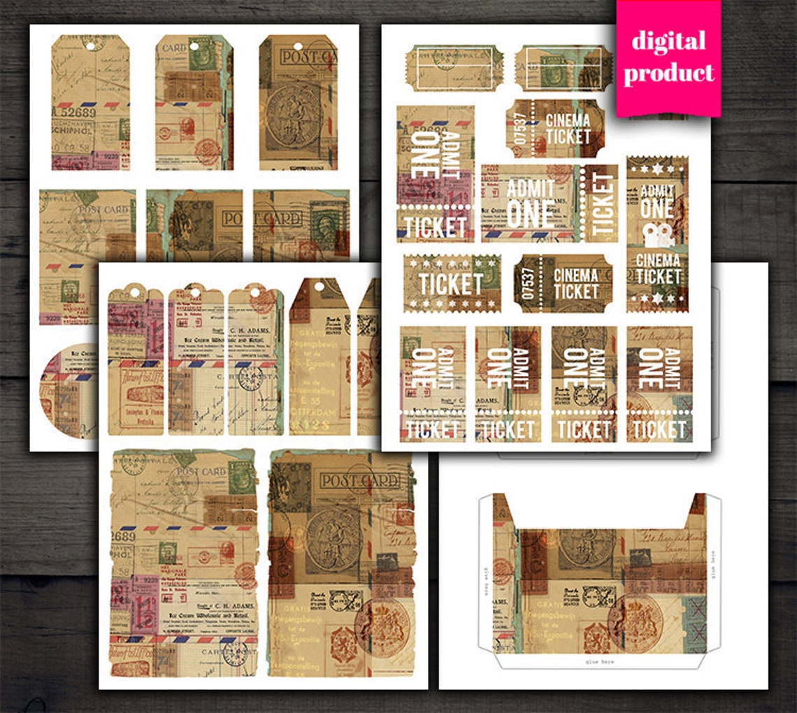 DIGITAL Vintage Postal Junk Journal Kit Download - Printable Grunge ...