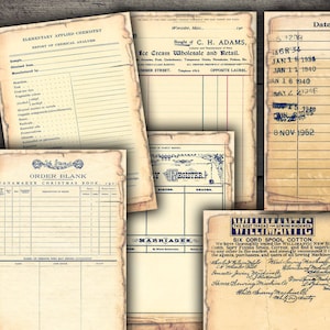 DIGITAL Shabby Vintage Ephemera - Ledgers, Certificados & Biblioteca Tarjeta Imprimibles - Digital Collage Sheet Descargar