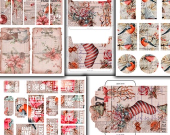 Kit per il junk journal natalizio: biglietti, etichette e buste stampabili (download digitale)