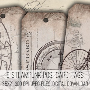 DIGITAL Steampunk Postkarten Tags Digital Collage Sheet Download - 1062 - Digital Paper - Instant Download Printables
