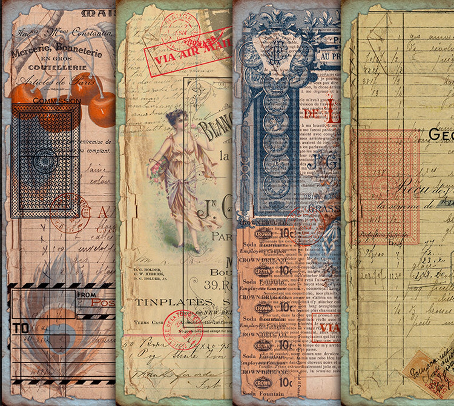 DIGITAL Vintage Grunge Ephemera - Digital Collage Sheet Download - Etsy