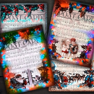DIGITAL A4 Christmas Lights Postcards - Digital Paper Download
