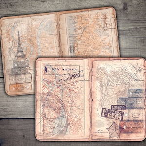 DIGITAL Vintage Travel Junk Journal Cover Pages Printable - Digital Papers - Digital Collage Sheet Download