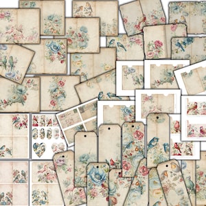 Téléchargement vintage du kit de journal indésirable oiseaux, kit de journal indésirable numérique oiseaux, kit imprimable journal indésirable floral - VBM2911
