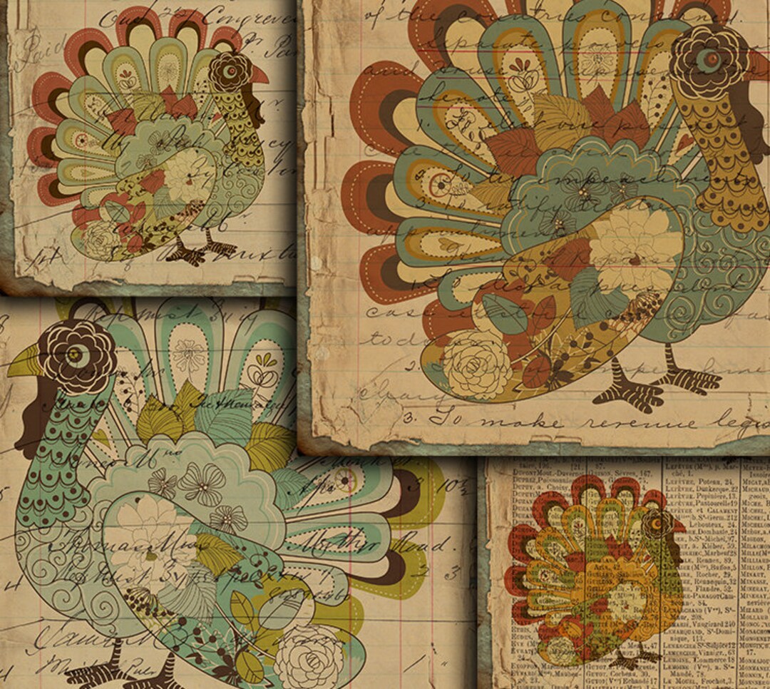 DIGITAL Vintage Thanksgiving Turkey Junk Journal Ephemera - Digital ...