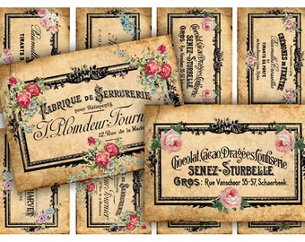 DIGITAL French Ephemera Labels - Digital Collage Sheet Download - 594 - Digital Paper - Instant Download Printables