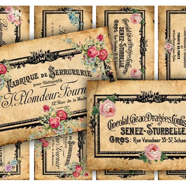 DIGITAL French Ephemera Labels - Digital Collage Sheet Download - 594 - Digital Paper - Instant Download Printables