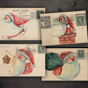 Cartoline di Natale vintage DIGITALI - Cartoline di Natale stampabili - Download del foglio di collage digitale di Natale - VBM2305