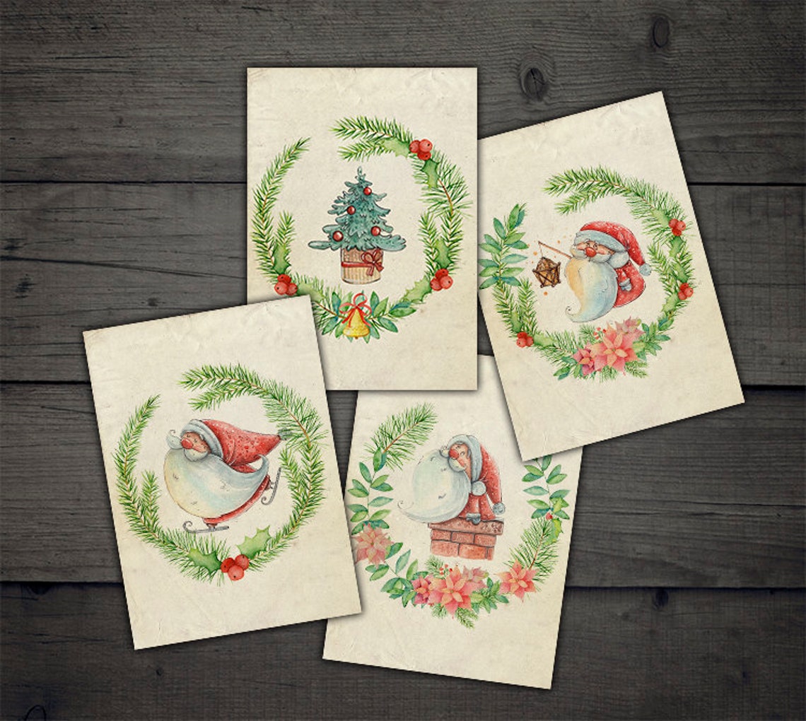 DIGITAL Printable Santa Christmas Cards Digital Vintage | Etsy