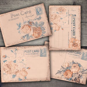 DIGITAL Vintage Rose Postcards - Digital Collage Sheet Download