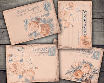 DIGITAL Vintage Rose Postcards - Digital Collage Sheet Download