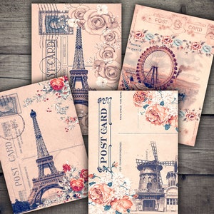 DIGITAL Vintage Paris Postcards - Digital Collage Sheet Printables