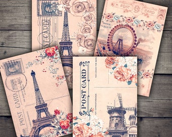 DIGITAL Vintage Paris Postcards - Digital Collage Sheet Printables