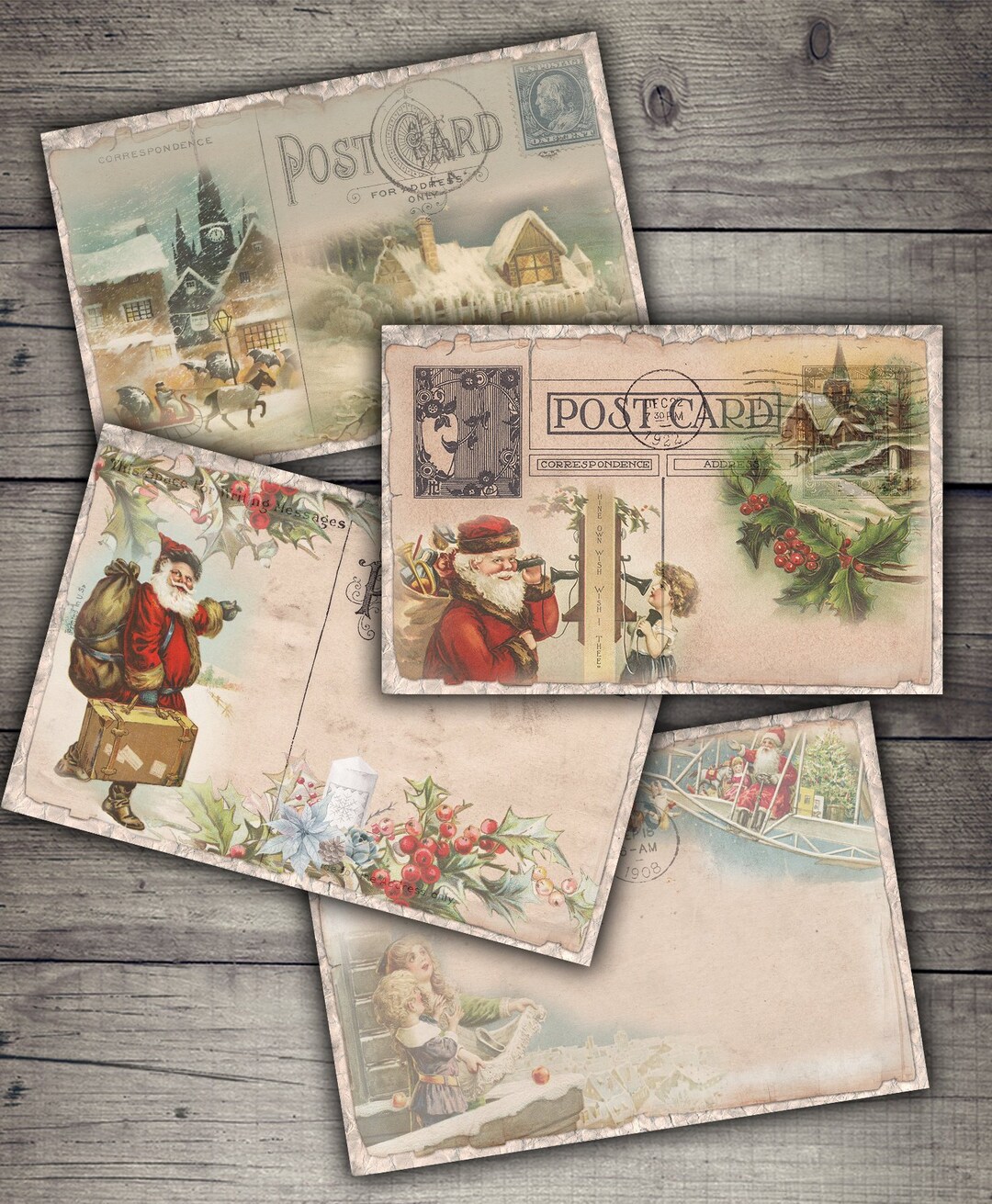Vintage Christmas Postcards: Digital Collage Sheet (digital Download ...