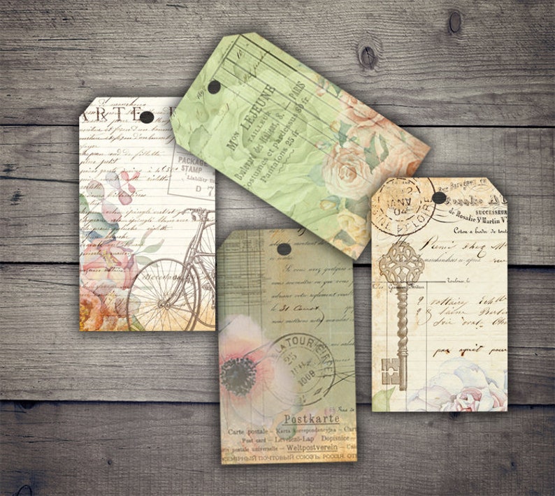 DIGITAL Vintage Floral Ephemera Tags Digital Collage Sheet Download ...