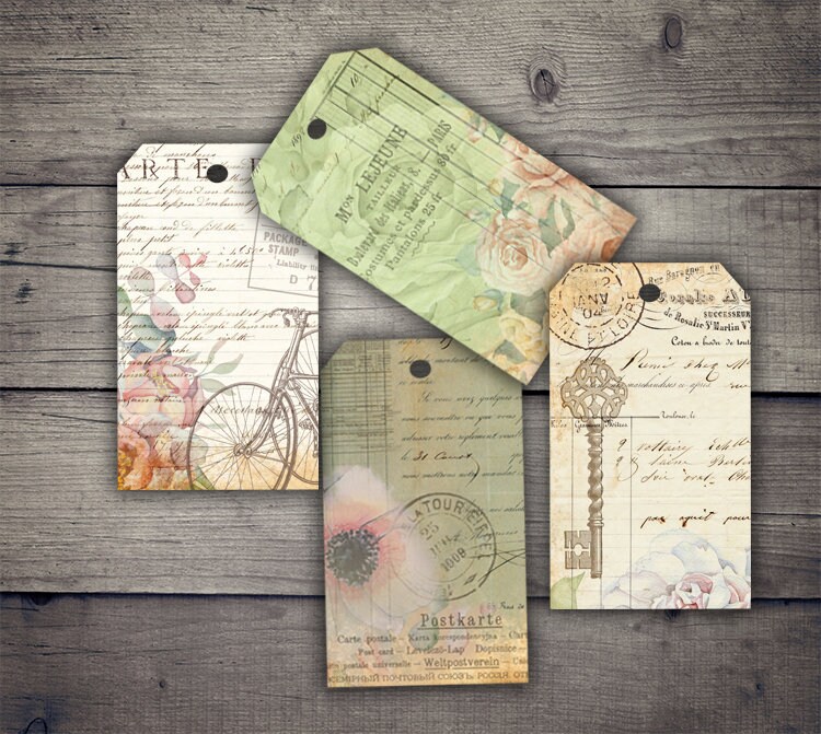 DIGITAL Vintage Floral Ephemera Tags Digital Collage Sheet Download ...