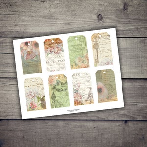 DIGITAL Vintage Floral Ephemera Tags Digital Collage Sheet Download ...