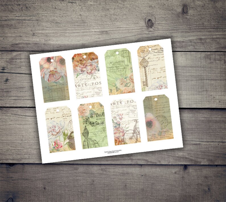 DIGITAL Vintage Floral Ephemera Tags Digital Collage Sheet Download ...