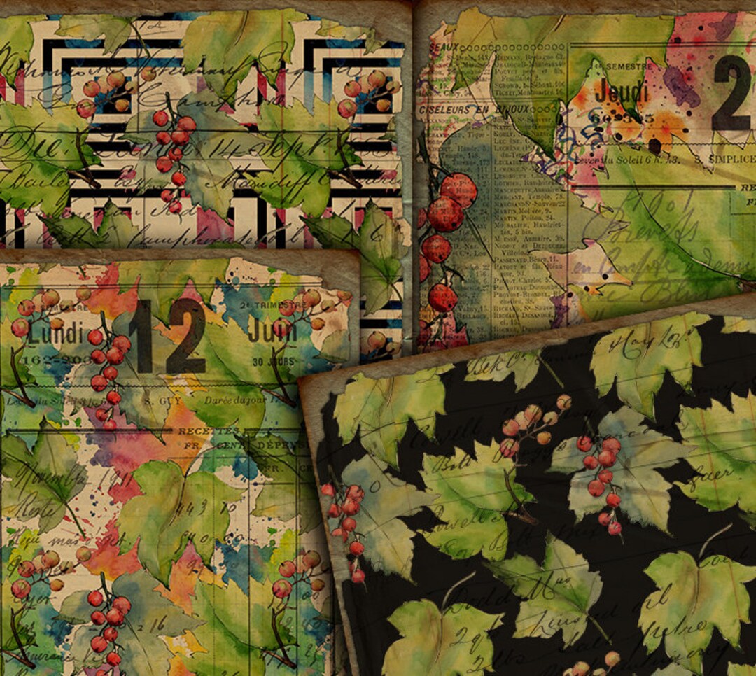 DIGITAL Vintage Leaves Junk Journal Ephemera - Digital Collage Sheet ...