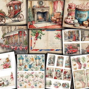 Weihnachten Junk Journal Kit, druckbare Weihnachtspostkarten, Tags, Karten, Taschen, digitale Weihnachten Scrapbooking Kit Download - VBM3231