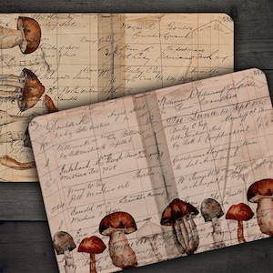 DIGITAL Vintage Mushrooms Junk Journal Pages - Digital Fall Collage Sheet Download - VBM2110