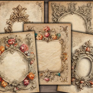 Vintage Victorian Frames, Printable Grunge Ephemera, Vintage Digital Paper, Vintage Floral Junk Journal Kit Download - VBM3295