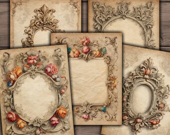 Vintage Victorian Frames, Printable Grunge Ephemera, Vintage Digital Paper, Vintage Floral Junk Journal Kit Download - VBM3295