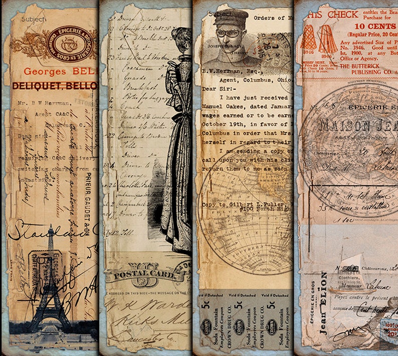 DIGITAL Vintage Grunge Ephemera - Digital Collage Sheet Download - Etsy