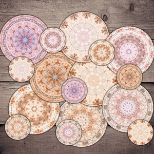 DIGITAL Vintage Mandala 1&quot;, 2&quot; and 2.5&quot; Circles Digital Collage Sheet Printables