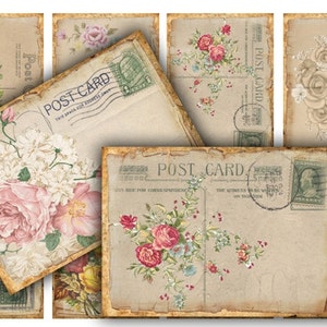 DIGITAL Vintage Rose Postcards Digital Collage Sheet Download - 401 - Digital Paper - Instant Download Printables