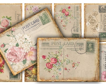 DIGITAL Vintage Rose Postcards Digital Collage Sheet Download - 401 - Digital Paper - Instant Download Printables