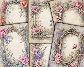 Digital Floral Scrapbooking Papers, Vintage Floral Junk Journal Kit Download, Printable Vintage Roses Paper Set - VBM3306