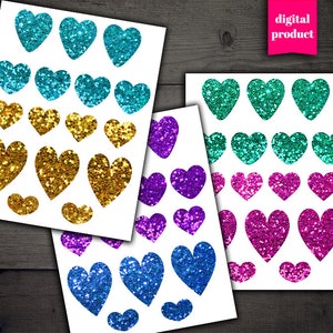 DIGITAL Valentine's Glitter Hearts - Printable Valentine's Hearts ...