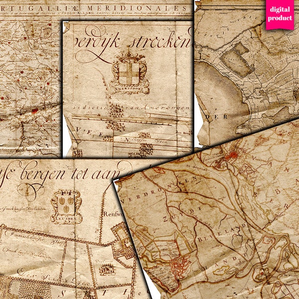 DIGITAL Ancient Maps - Grunge Junk Journal Ephemera - Printable Vintage Maps - Ancient Documents - VBM2907