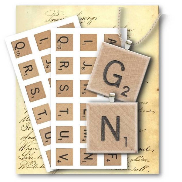 DIGITAL Collage Sheet Download - Scrabble Alphabet 1 zoll quadratisch - 199 für Schmuckanhänger - Sofort Download Printables