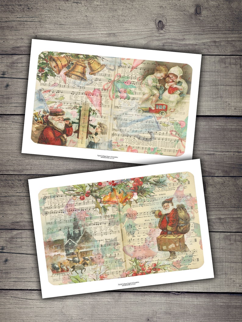 Vintage Christmas Junk Journal Pages: Printable Collage Sheet (digital ...