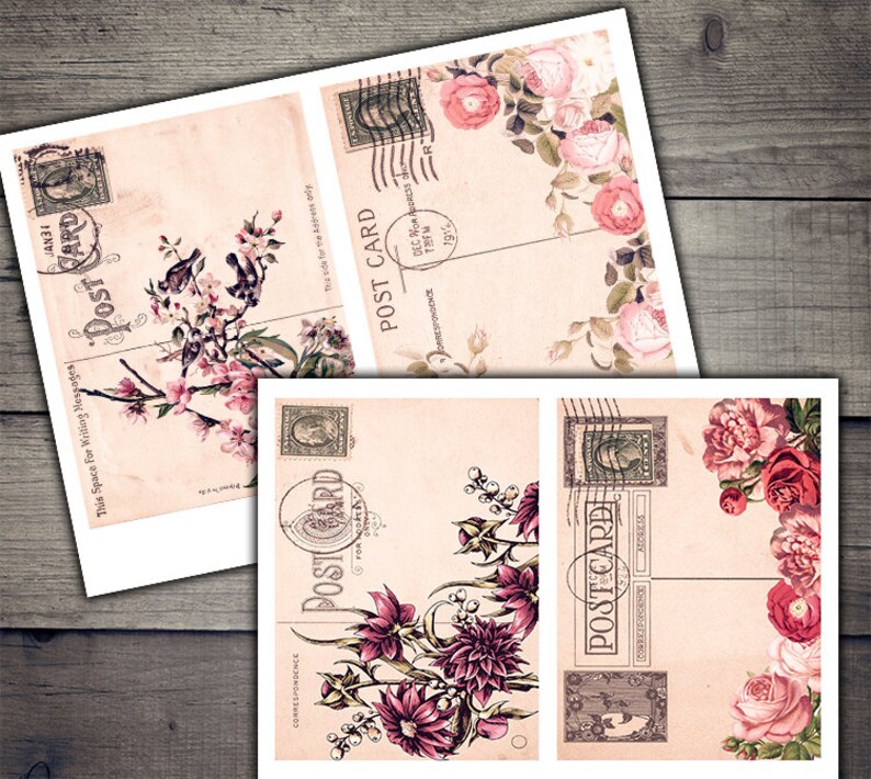 Vintage Floral Postcards Digital Paper Printables Digital Collage Sheet