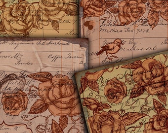 DIGITAL Vintage Roses Digital Papers - Printable Junk Journal Ephemera - VBM1985