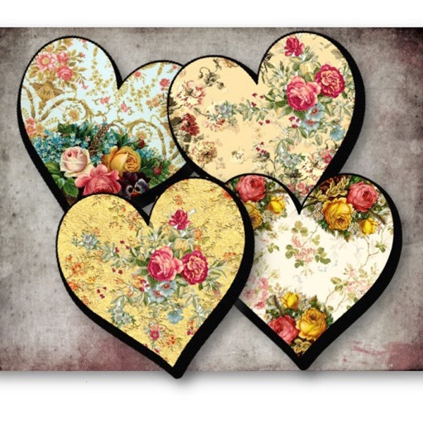 DIGITAL Floral Heart Labels Digital Collage Sheet Download -71 - Digital Paper - Instant Download Printables