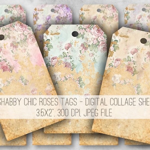 DIGITAL Shabby Chic Roses Tags Digital Collage Sheet Download - 970 - Digital Paper - Instant Download Printables