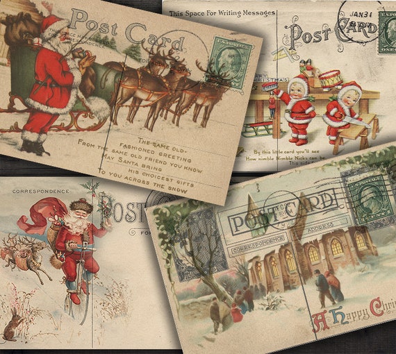 DIGITALE Vintage Weihnachtspostkarten Digital Collage Sheet - Etsy  Österreich