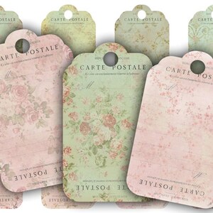 DIGITAL Floral Carte Postale Scalloped Tags Digital Collage Sheet Download - VBM491