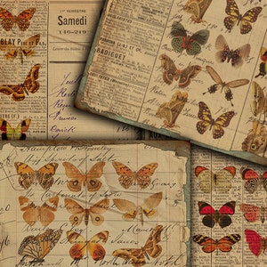 DIGITAL Vintage Butterflies Junk Journal Ephemera - Digital Collage Sheet Download - VBM 2025