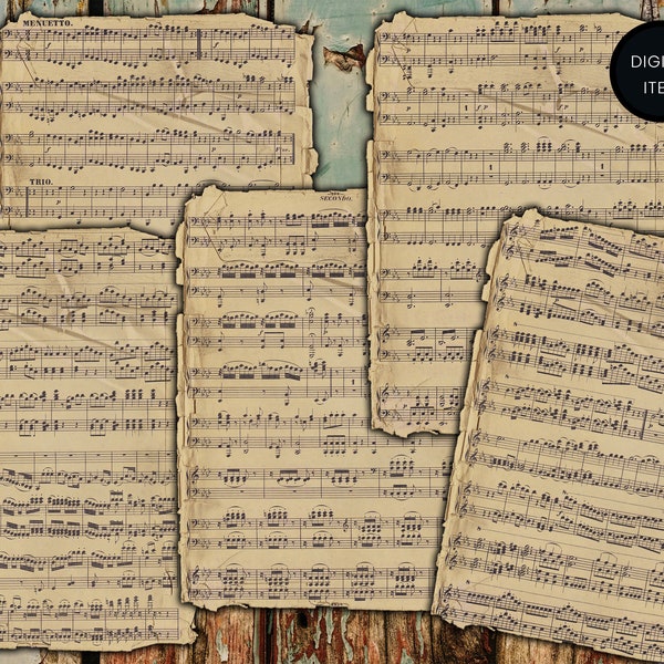 DIGITAL Vintage Music Sheets - Grunge Junk Journal Ephemera - Printable Music Sheets - VBM2869