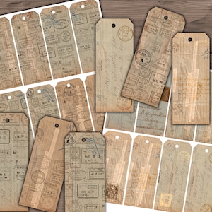 Descarga digital Vintage Travel Ephemera Pack, etiquetas de regalo postales digitales para diario basura y scrapbooking - 2927