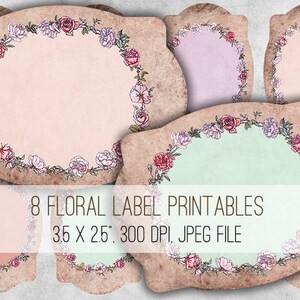 Vintage Floral Frame Labels: Digital Collage Sheet (Digital Download)
