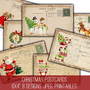 CYFROWE Vintage Christmas Postcards Digital Collage Sheet Download -1188- Papier cyfrowy - Natychmiastowe pobieranie materiałów do druku