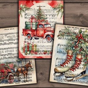 CYFROWE Vintage Christmas Songs Music Sheet - Cyfrowy arkusz kolażu do pobrania - VBM3242